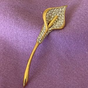 CALLA LILY Flower Vintage Brooch Crystal Pave Rhinestone Revival Pin